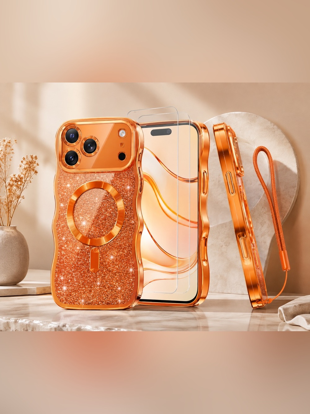 🍊 Meifigno Magnetic Wavy Case for iPhone 17 Pro Max – Cosmic Orange